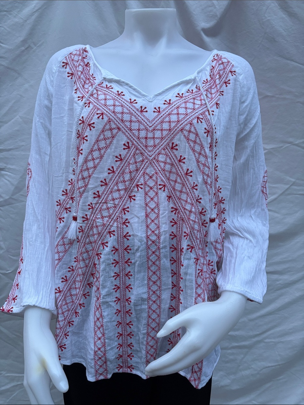 J. Jill White Peasant Tunic with Red Embroidery - Picture 11 of 14